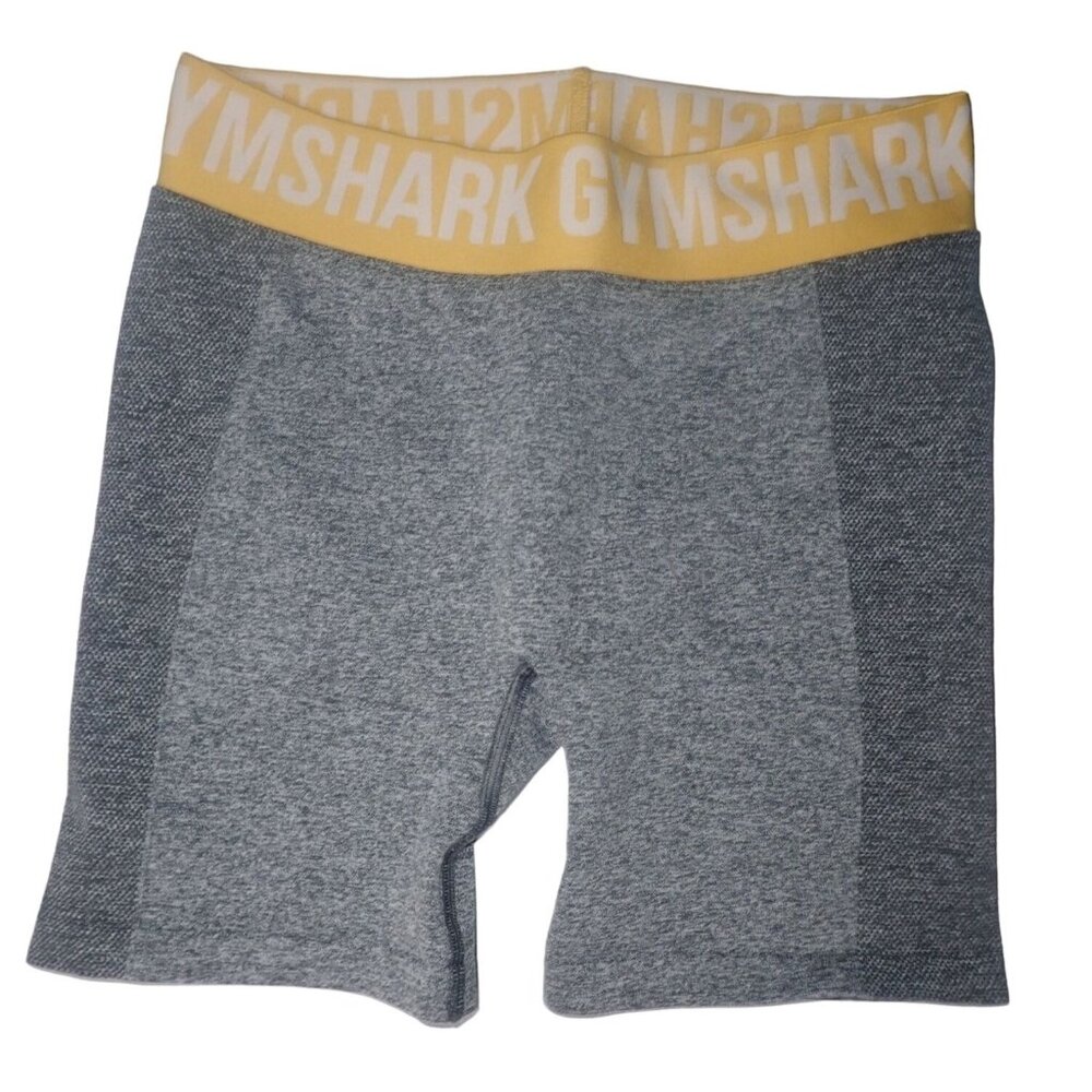 Gymshark Women's M Flex Seamless High-Waist‎ Workout Shorts Gray Yellow Athletic